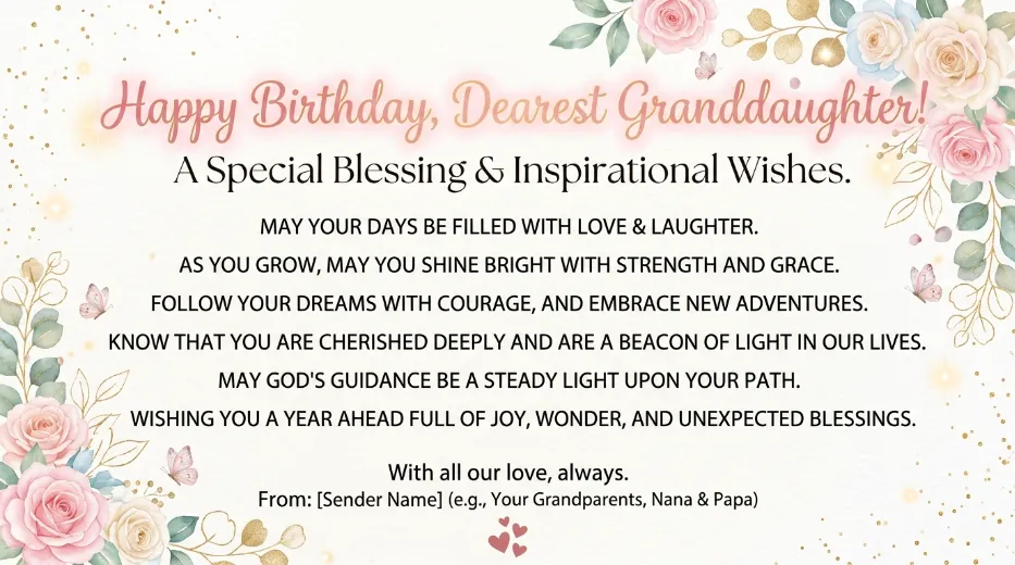 Inspirational Blessing Birthday Wishes for Granddaughter