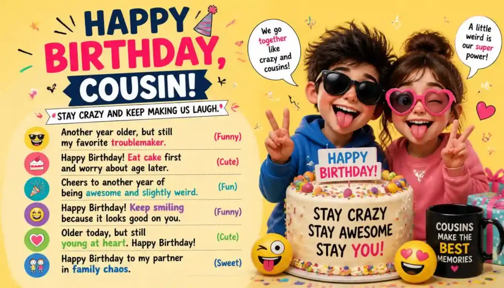 Short Cousin Birthday Wishes Funny