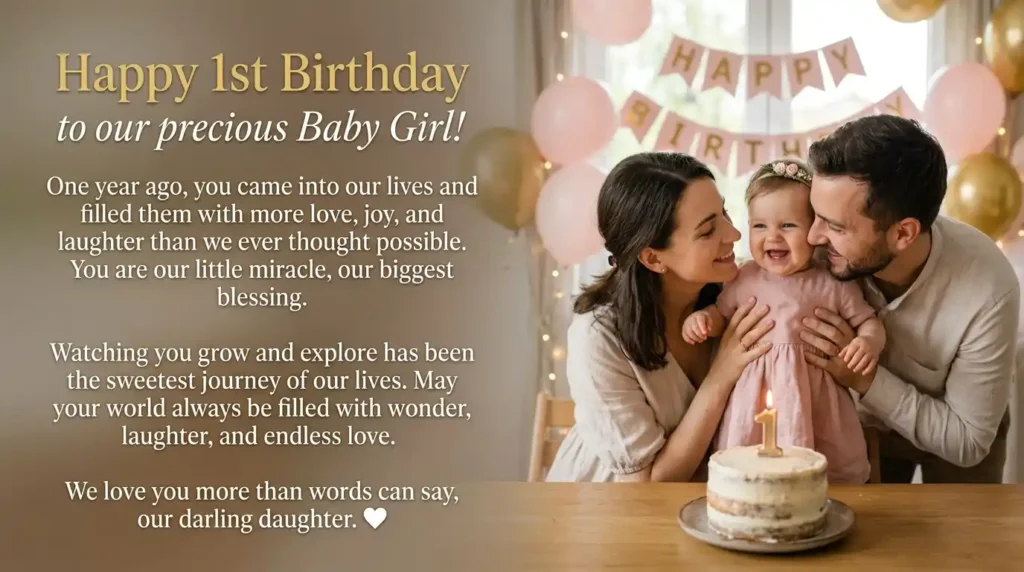 Heart Touching First Birthday Wishes for Baby Girl Daughter
