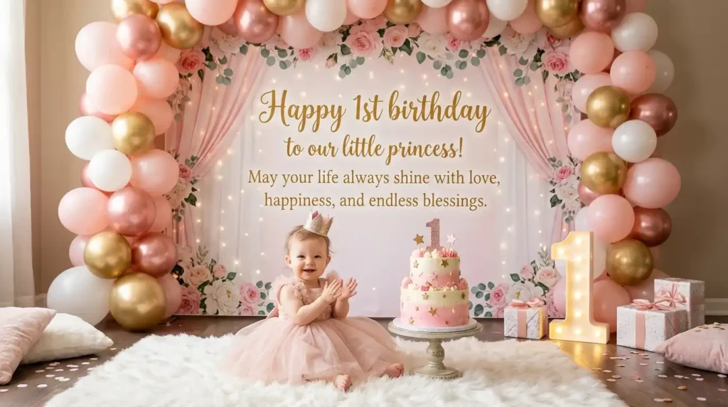 Princess 1st Birthday Wishes for Baby Girl