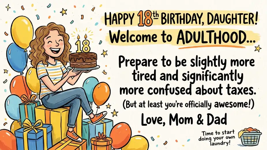 Funny 18th Birthday Wishes for Daughter